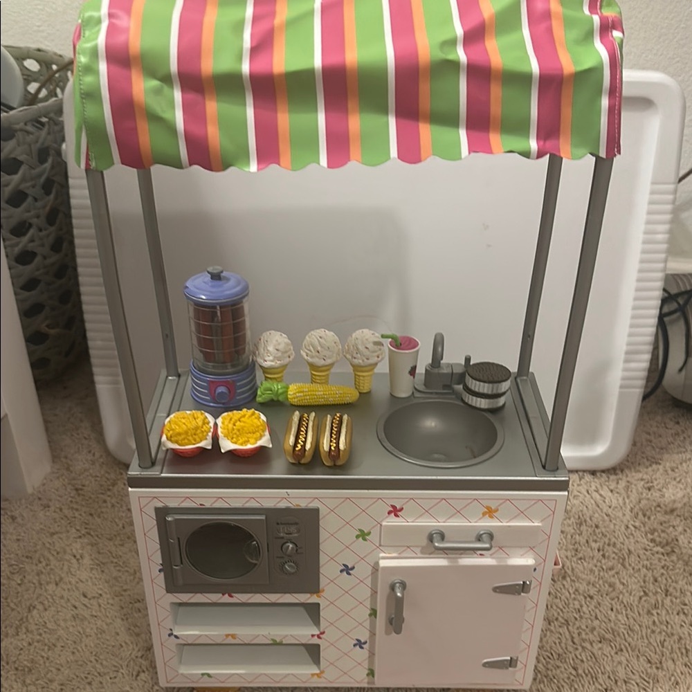 American Girl Campus Snack Cart For 18” Dolls ~ Ice Cream Hot Dog Fries